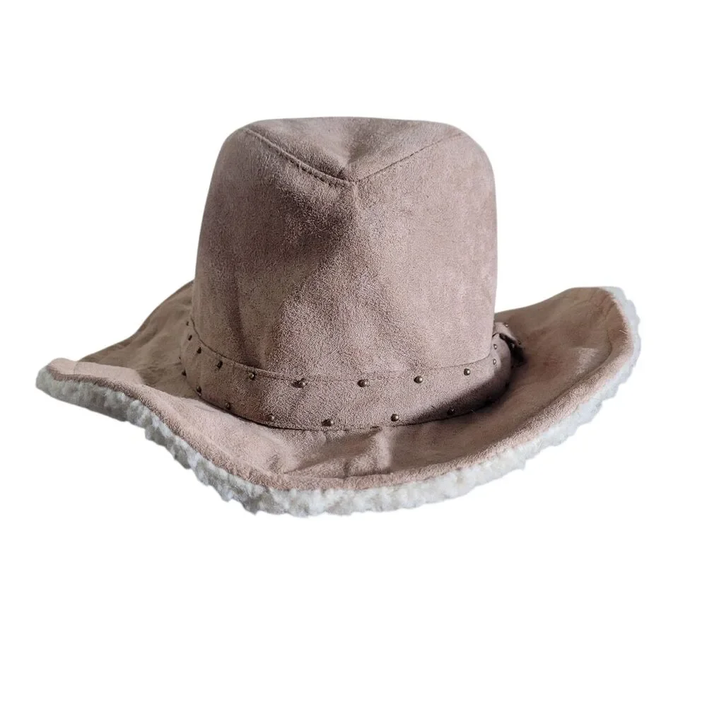 Scala Pronto Faux Suede Shearling Lined Cowboy Hat Brown‎ White Outdoor Casual